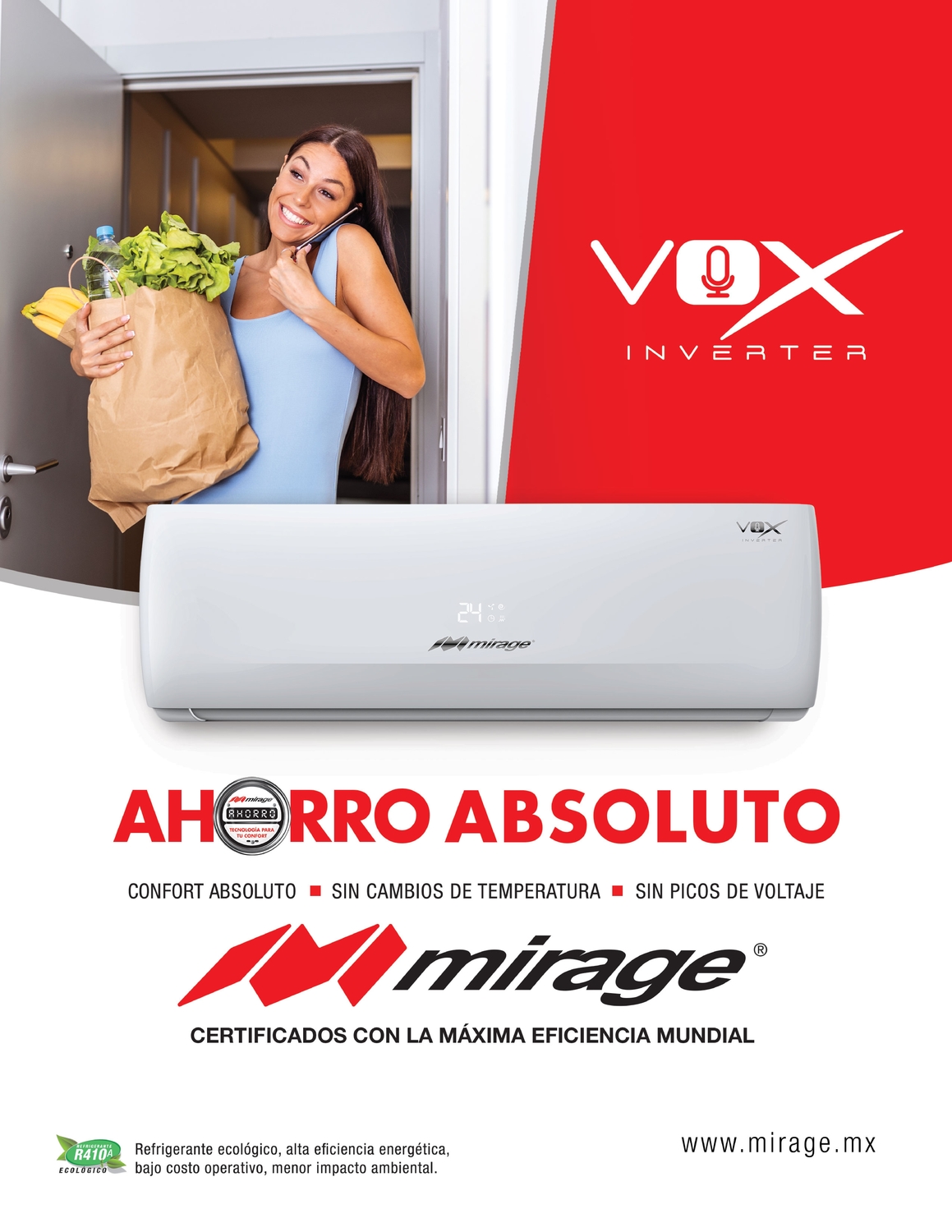 MIRAGE INVERTER MODELO VOX- 1 TON 220V - FRIO CALOR 